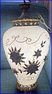 Vtg Mid Century Hollywood Regency Milk Glass Carl Falkenstein Hanging Swag Lamp