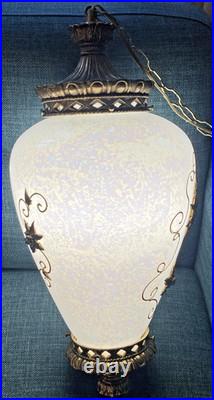 Vtg Mid Century Hollywood Regency Milk Glass Carl Falkenstein Hanging Swag Lamp