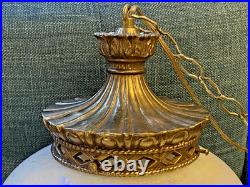 Vtg Mid Century Hollywood Regency Milk Glass Carl Falkenstein Hanging Swag Lamp