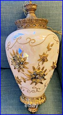 Vtg Mid Century Hollywood Regency Milk Glass Carl Falkenstein Hanging Swag Lamp