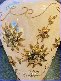 Vtg Mid Century Hollywood Regency Milk Glass Carl Falkenstein Hanging Swag Lamp