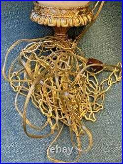 Vtg Mid Century Hollywood Regency Milk Glass Carl Falkenstein Hanging Swag Lamp