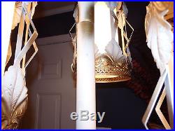 Vtg Mid Century/ Hollywood Regency TENSION POLE FLOOR Hanging LAMP Tole Gold/Wht