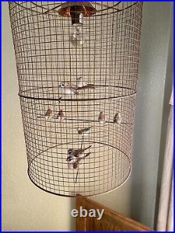 Vtg Mid Century MCM Hanging Swag Lamp Metal Cage With? Birds Shabby Chic Boho