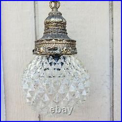 Vtg Mid Century Modern double swag light lamp chandelier pineapple Round glass