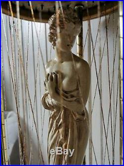 Vtg Mid Century Oil Rain Swag Hanging Lamp Light Nude Lady Goddess Pillar Large