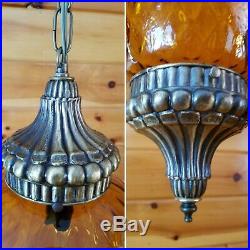 Vtg Mid Century Retro Hanging Swag Light/Lamp Amber Rootbeer Glass Design
