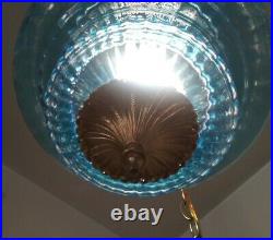 Vtg Mid Century Retro Hanging Swag Light Lamp Blue EF SMITH Glass