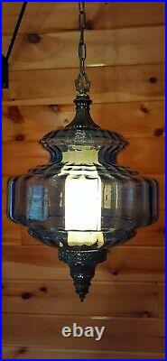 Vtg Mid Century Retro Hanging Swag Light/Lamp Blue Glass Design