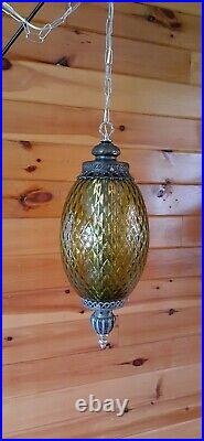 Vtg Mid Century Retro Hanging Swag Light/Lamp Green Diamond Glass Design