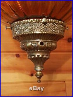 Vtg Mid Century Retro Hanging Swag Light/Lamp Iridescent Carnival Glass Design