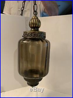 Vtg Mid Century Retro Hanging Swag Light/Lamp Smoked Glass Design