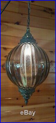 Vtg Mid Century Retro Hanging Swag Light/Lamp Smoked Glass Design