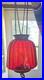 Vtg Mid Century Ruby Red Cranberry Glass Ribbed Swag Lamp Hanging Pendant Light