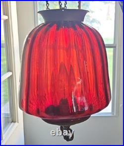 Vtg Mid Century Ruby Red Cranberry Glass Ribbed Swag Lamp Hanging Pendant Light Vtg Mid Century Ruby Red Cranberry Glass Ribbed Swag Lamp Hanging Pendant Light