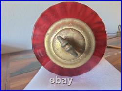 Vtg Mid Century Ruby Red Cranberry Glass Ribbed Swag Lamp Hanging Pendant Light
