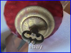 Vtg Mid Century Ruby Red Cranberry Glass Ribbed Swag Lamp Hanging Pendant Light