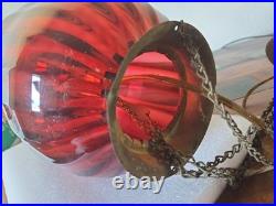 Vtg Mid Century Ruby Red Cranberry Glass Ribbed Swag Lamp Hanging Pendant Light Vtg Mid Century Ruby Red Cranberry Glass Ribbed Swag Lamp Hanging Pendant Light