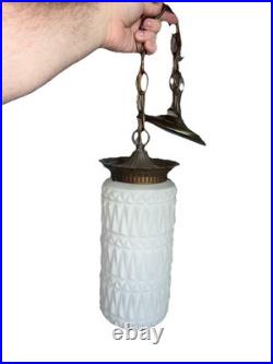 Vtg Mid-Century Swag Milk Glass Pendant Hanging lamp Gothic Hotel Fashion MCM