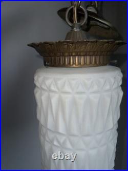 Vtg Mid-Century Swag Milk Glass Pendant Hanging lamp Gothic Hotel Fashion MCM