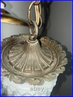 Vtg Mid-Century Swag Milk Glass Pendant Hanging lamp Gothic Hotel Fashion MCM