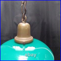 Vtg Mid Century Teal Cased GLASS Hanging Light Beehive Swag Pendant Lamp Chain