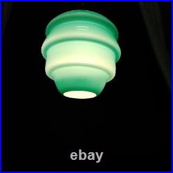 Vtg Mid Century Teal Cased GLASS Hanging Light Beehive Swag Pendant Lamp Chain