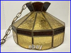 Vtg Mid Century Tiffany Style Swag Chain Hanging Light Fixture
