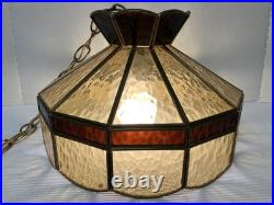 Vtg Mid Century Tiffany Style Swag Chain Hanging Light Fixture