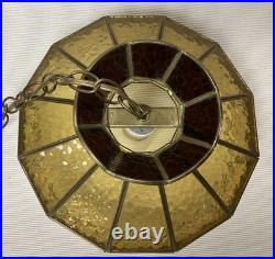 Vtg Mid Century Tiffany Style Swag Chain Hanging Light Fixture