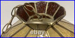 Vtg Mid Century Tiffany Style Swag Chain Hanging Light Fixture
