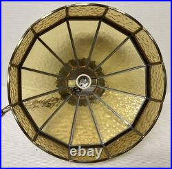 Vtg Mid Century Tiffany Style Swag Chain Hanging Light Fixture