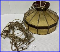 Vtg Mid Century Tiffany Style Swag Chain Hanging Light Fixture