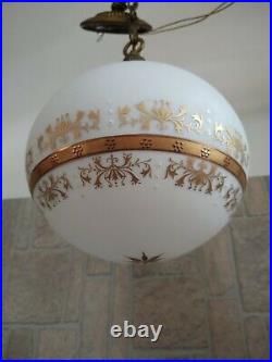 Vtg. Mid-century Modern Hollywood Ceiling Light Swag Globe Gold Starburst