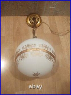 Vtg. Mid-century Modern Hollywood Ceiling Light Swag Globe Gold Starburst