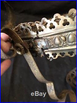 Vtg Oil/Kero Hanging Brass Parlor Lamp Frame Eagle Chandelier Weighted Top Parts