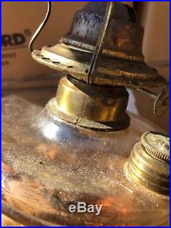 Vtg Oil/Kero Hanging Brass Parlor Lamp Frame Eagle Chandelier Weighted Top Parts