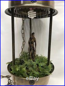 Vtg Oil Rain Drip Hanging Lamp Light Gold Brass Greek Goddess Nude Woman Motion