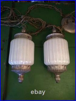 Vtg Opalescent Double Pendant Swag Lamp Lantern STLYE Hollywood Regency 60's