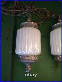 Vtg Opalescent Double Pendant Swag Lamp Lantern STLYE Hollywood Regency 60's