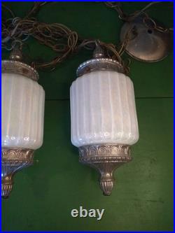 Vtg Opalescent Double Pendant Swag Lamp Lantern STLYE Hollywood Regency 60's