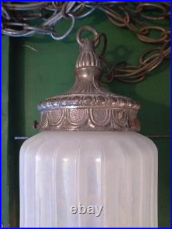 Vtg Opalescent Double Pendant Swag Lamp Lantern STLYE Hollywood Regency 60's