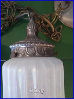 Vtg Opalescent Double Pendant Swag Lamp Lantern STLYE Hollywood Regency 60's