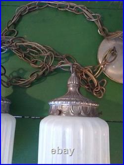 Vtg Opalescent Double Pendant Swag Lamp Lantern STLYE Hollywood Regency 60's
