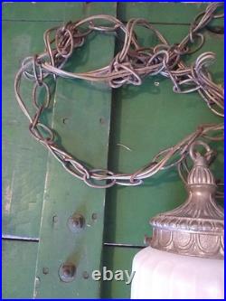 Vtg Opalescent Double Pendant Swag Lamp Lantern STLYE Hollywood Regency 60's