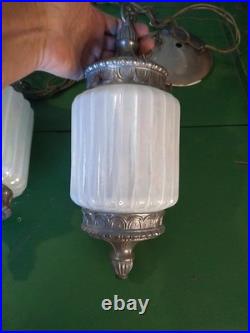 Vtg Opalescent Double Pendant Swag Lamp Lantern STLYE Hollywood Regency 60's