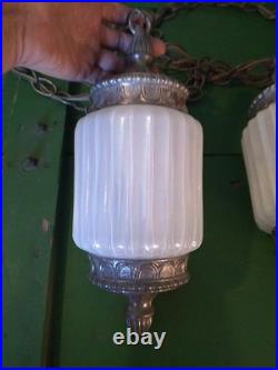 Vtg Opalescent Double Pendant Swag Lamp Lantern STLYE Hollywood Regency 60's