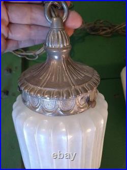 Vtg Opalescent Double Pendant Swag Lamp Lantern STLYE Hollywood Regency 60's