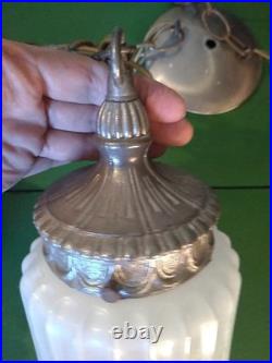 Vtg Opalescent Double Pendant Swag Lamp Lantern STLYE Hollywood Regency 60's
