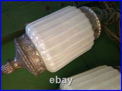 Vtg Opalescent Double Pendant Swag Lamp Lantern STLYE Hollywood Regency 60's